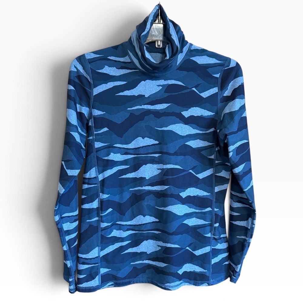 Kyodan Camo Turtleneck Activewear Top Womens Medium Blue Long Sleeve Hiking Gym